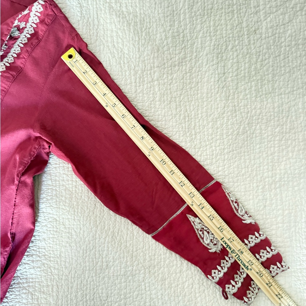 Sapphire Burgundy Cotton Tunic Top Gold Embroidery Long Sleeved‎ Dress - Picture 5 of 13